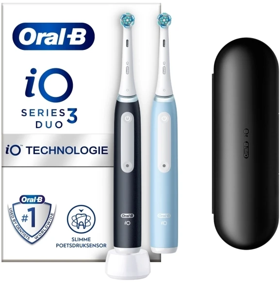Braun iOG3d.2i6.2K Oral-B iO3 Elektrinis Dantų Šepetėlis Matt Juodas/Ice Mėlyna Duo Pack Edition