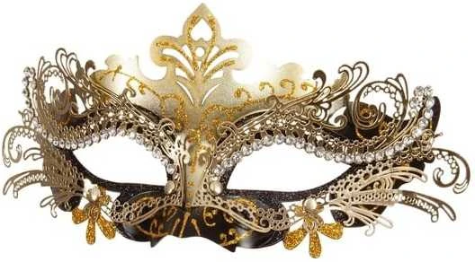 Orlob Karneval Juoda ir auksinė puskaukė su akmenimis
