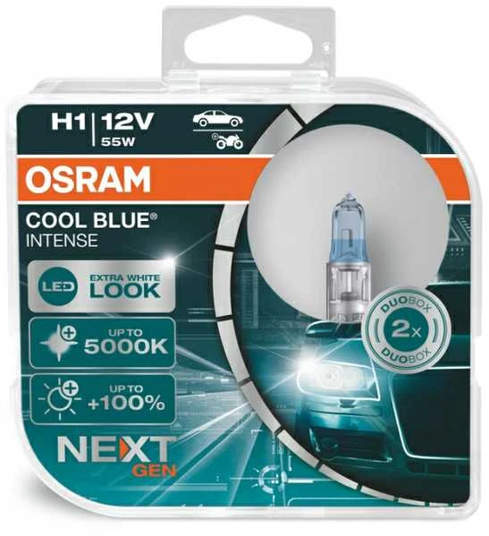 Osram lemputės, H1, COOL Mėlynas Intense, NextGen, 5000K 55W 64150CB