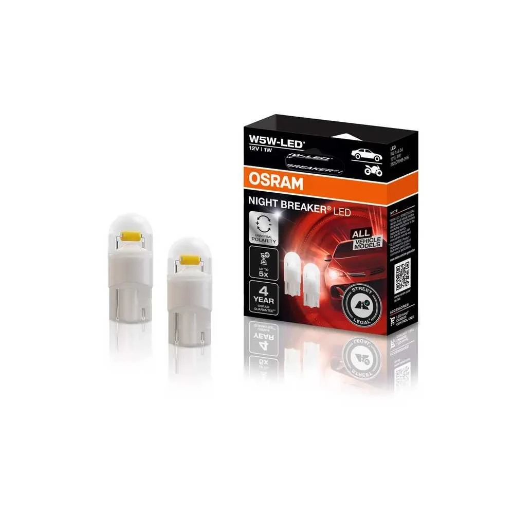 OSRAM Night Breaker W5W T10 LED lemputės 12V | Baltos | Teisėtos naudoti kelyje | 2 vnt.
