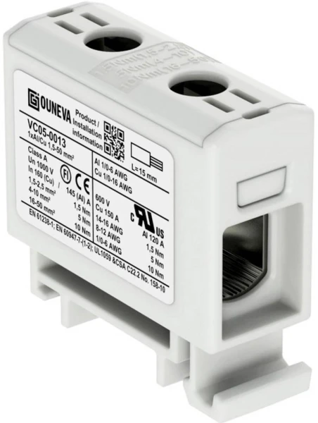 Ouneva Oy Universalus gnybtas su OTL izoliacija, aliuminis/vario 1,5–50 mm², pilkas