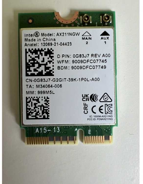 Pagrindinė plokštė Dell CRD,WRLES,M.2,INTEL,AX211,WW