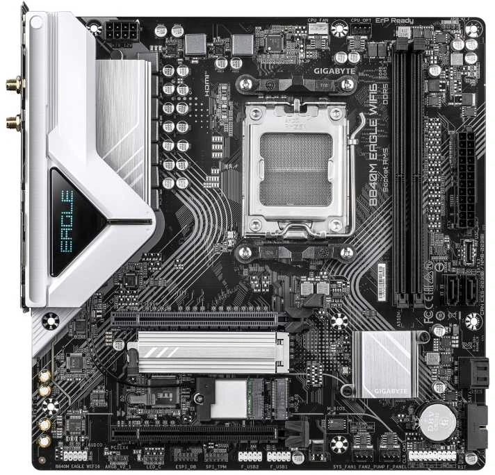 Pagrindinė plokštė „Gigabyte B850M EAGLE WF6E“ | Procesorių šeima AMD | Procesoriaus lizdas AM5 | DDR5 | Palaikomos kietojo disko sąsajos SATA, M.2 | SATA jungčių skaičius 4