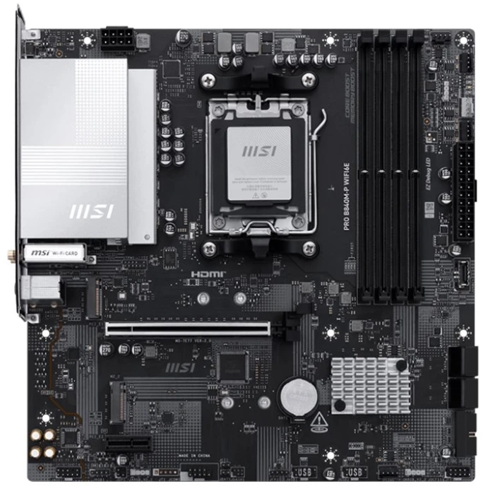 MSI PRO B840M-P WIFI6E | Procesorių šeima AMD | Procesoriaus lizdas AM5 | DDR5 | Palaikomos kietojo disko sąsajos SATA, M.2 | SATA jungčių skaičius 4 | ATNAUJINTOS ORIGINALIOS PAKUOTĖS IR PRIEDAI, PRIDEDAMA GALINĖ SKYDELIO DALIS