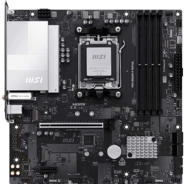 Pagrindinė plokštė MSI PRO B840M-P WIFI6E | Procesorių šeima AMD | Procesoriaus lizdas AM5 | DDR5 | Palaikomos kietojo disko sąsajos SATA, M.2 | SATA jungčių skaičius 4 | ATNAUJINTOS ORIGINALIOS PAKUOTĖS IR PRIEDAI, PRIDEDAMA GALINĖ SKYDELIO DALIS