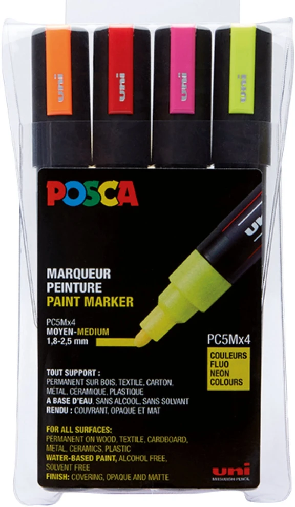 Posca - PC5M - vidutinio galiuko rašiklis - neoninės spalvos, 4 vnt.
