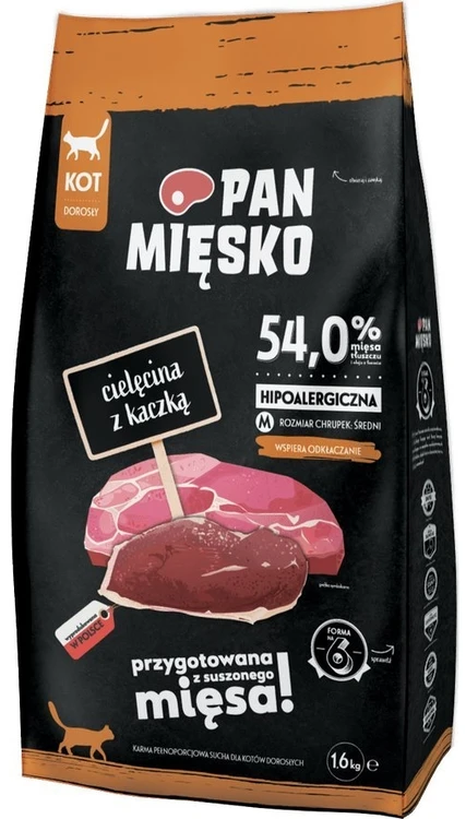 Pan Miesko Keptuvės mėsa Maistas dešrelės katei Veršienos su antienos traškučiai (suaugusiesiems) M 1,6kg