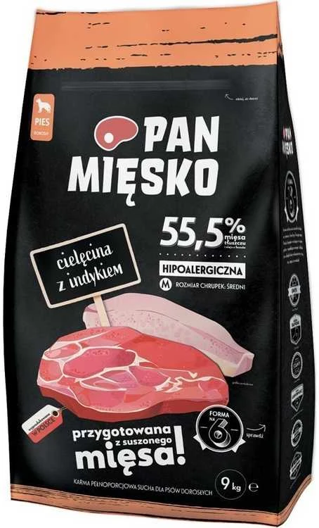 PAN MIĘSKO Cielęcina su indykiem M – sausas Maistas šunims – 20kg