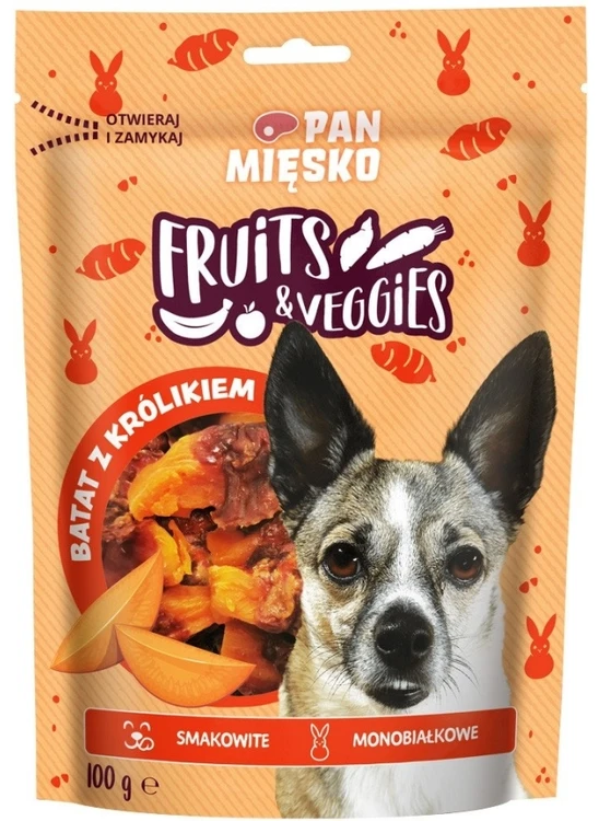 Pan Mięsko Skanėstas šuniui Fruits & Veggies Batat su triušiena (dorosły) 100g