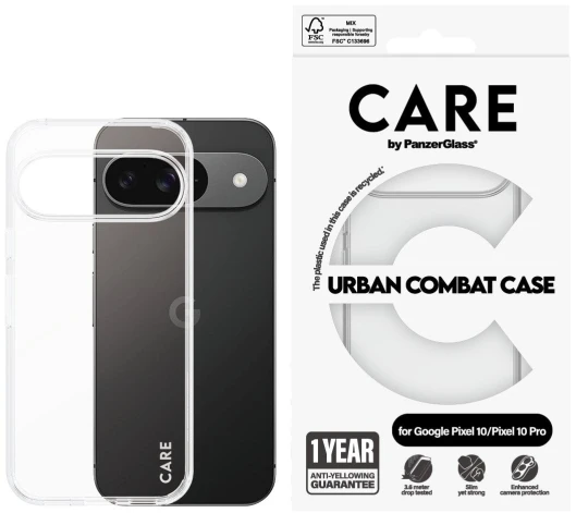 „Panzer Glass CARE“ flagmano dėklas, skaidrus, „Urban Combat“ „Google Pixel 10/10 Pro“