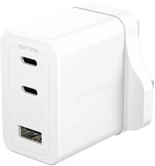 Panzer Glass PanzerGlass empower™ by ® Turbo 70W įkroviklis su 2 x USB-C + USB-A | UK kištukas | Sidabrinė balta, balta