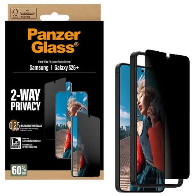 „Panzer Glass“ „PanzerGlass“ dvipusis ekrano apsauginis dėklas „Samsung Galaxy S26 Plus UWF“ su „EasyAligner“