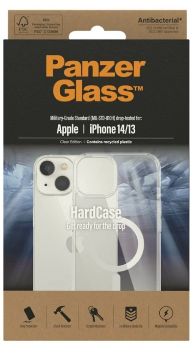 Dėklas Panzer Glass PanzerGlass | HardCase MagSafe Suderinamas | Nugaros apsauga | Apple | iPhone 14/13 | 100 % perdirbtas poliuretanas (TPU) | Išvalyti | Suderinamas su MagSafe; Karinio laipsnio standartas; 100% perdirbta rėmo medžiaga
