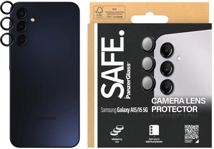 Panzer Glass SAFE by PanzerGlass fotoaparato dangtelis Samsung Galaxy A15 / A15 5G - su juodu rėmeliu