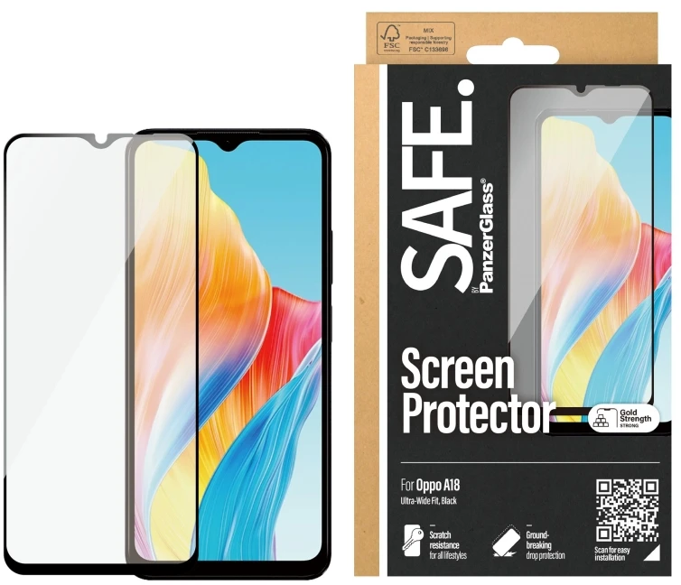 Panzer Glass „PanzerGlass SAFE. by ®“ ekrano apsauga „Oppo A18“ | Itin plataus pritaikymo, OPPO, OPPO - A18, Sauso klijavimo, Atsparus įbrėžimams, Atsparus smūgiams, Permatomas, 1 vnt.
