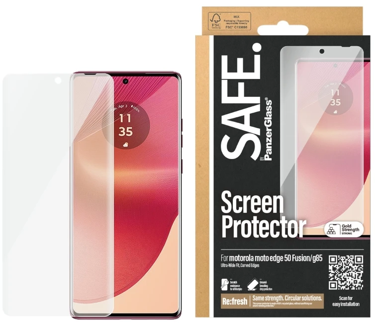 Panzer Glass „PanzerGlass SAFE. by ®“ ekrano apsauga „Motorola Moto edge 50 Fusion | G85“ | itin plataus kampo, „Motorola“, „Motorola - Moto edge 50 Fusion“, „Motorola - Moto G85“, sausas klijavimas, atsparus įbrėžimams, atsparus smūgiams, permatomas, 1 vnt.