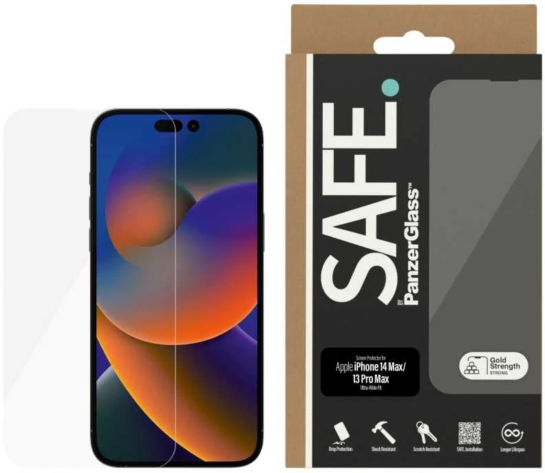 „Panzer Glass SAFE by PanzerGlass iPhone 14 Plus / 13Pro Max“ ekrano apsauga, itin plataus kampo, SAFE95175