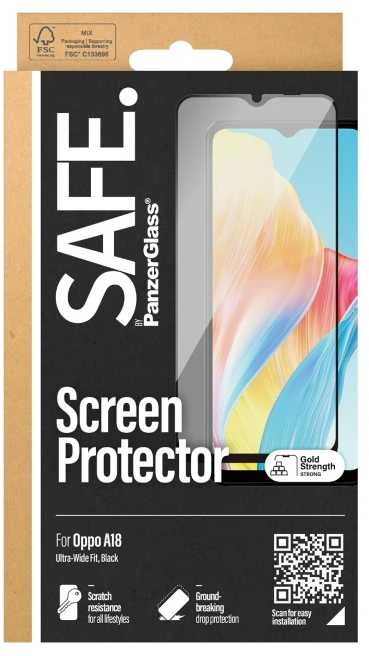 Panzer Glass „PanzerGlass SAFE. by ®“ ekrano apsauga „Oppo A18“ | Itin plataus pritaikymo, OPPO, OPPO - A18, Sauso klijavimo, Atsparus įbrėžimams, Atsparus smūgiams, Permatomas, 1 vnt.