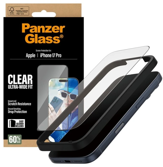 „Panzer Glass PanzerGlass“ ekrano apsauga | „Apple“ | „iPhone 17 Pro“ | Stiklas | Skaidrus | Itin plataus kampo su „EasyAligner“