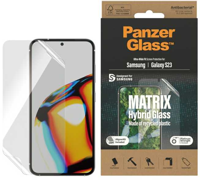 Panzer Glass PanzerGlass | „Matrix“ ekrano apsauga, itin platus pritaikymas W. Alignerkit | Ekrano apsauga | Samsung | Galaxy S23 | Skaidrus