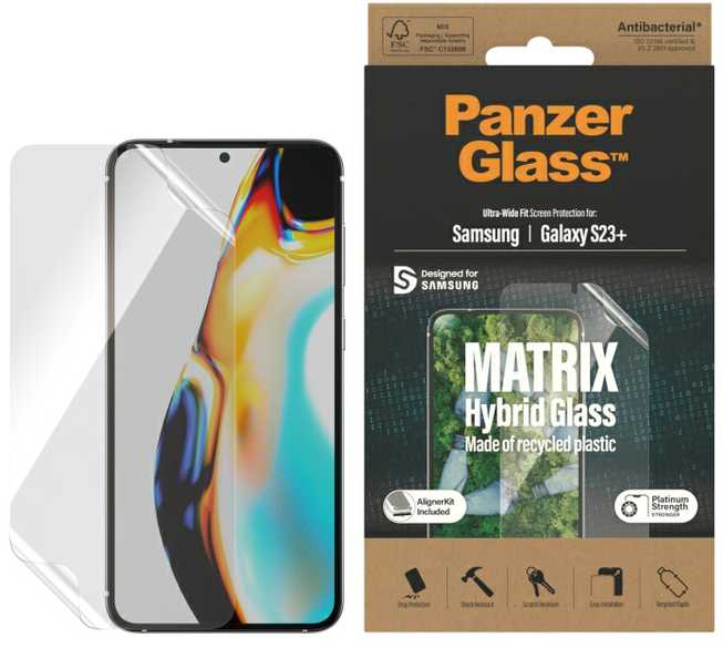 Panzer Glass PanzerGlass | „Matrix“ ekrano apsauga, itin platus pritaikymas W. Alignerkit | Ekrano apsauga | Samsung | Galaxy S23+ | Skaidrus