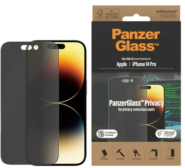 Panzer Glass PanzerGlass | Ekrano apsauga | Apple | iPhone 14 Pro | Stiklas | Juodas | Itin platus pritaikymas; Lengvas montavimas; Privatumo filtras; Atsparus pirštų atspaudams | Privatumas