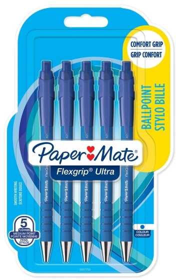Papermate 5 vnt. automatiniai rašikliai Paper Mate Flexgrip Ultra, mėlyni