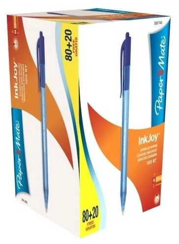 Papermate InkJoy 100 RT, Segtukas, Užsegamas ištraukiamas rutulinis rašiklis, Mėlyna, 20 vnt., Vidutinis