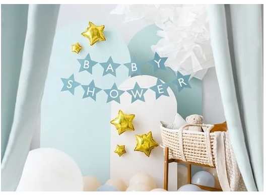 Party Deco Kūdikių dušo žvaigždžių šviesiai mėlyna 290 cm x 16,5 cm
