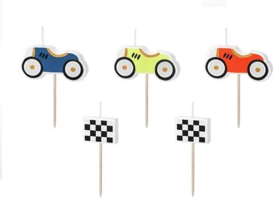 Party Deco Gimtadienio žvakutės "Lenktynės" spalvotos 5 vnt 2*3cm