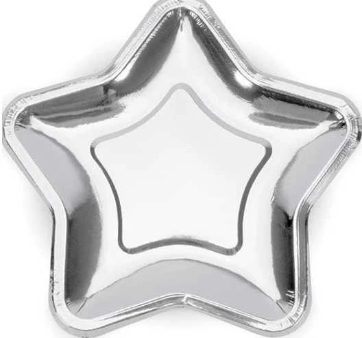 Party Deco Popierinės lėkštutės sidabrinės "Žvaigždė" 6 vnt