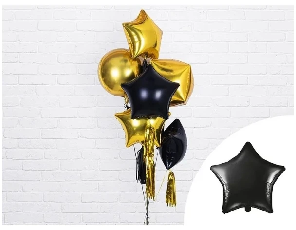 Party Deco PartyDeco Folinis balionas Žvaigždė, juoda 48 cm