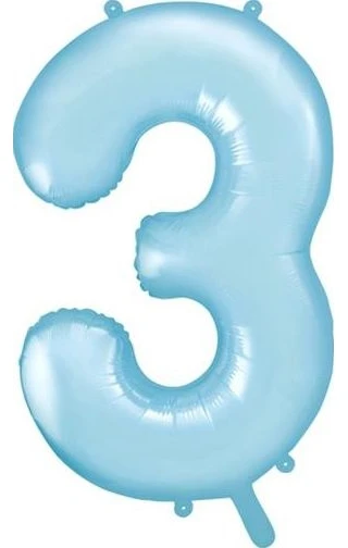 Party Deco PartyDeco Folinis balionas "3" melsvas, 86 cm