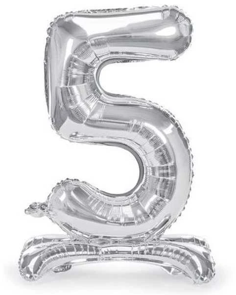 Party Deco Folinis balionas skaičius 5 sidabrinis pastatomas
