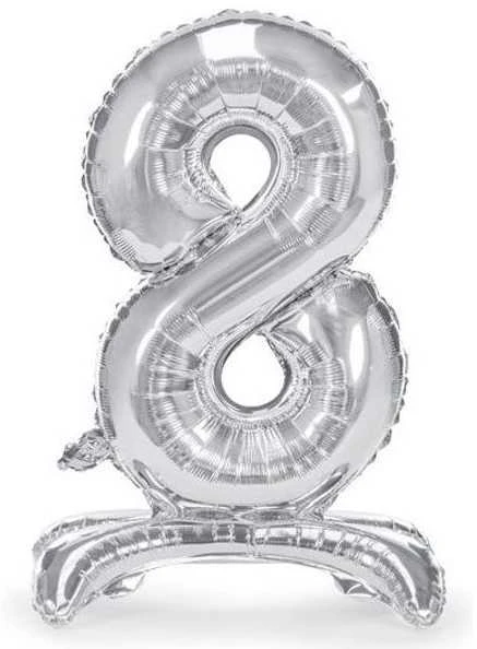 Party Deco Folinis balionas skaičius 8 sidabrinis pastatomas