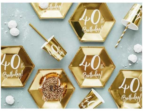 Party Deco Popierinės lėkštutės auksinės "40 gimtadienis" 6vnt