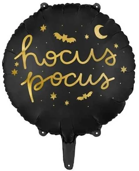 Juodas Hocus Pocus folinis balionas su auksiniais piešiniais