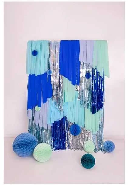 Party Deco Korėtas apvalus papuošimas 40cm 1 vnt tamsiai melsvas