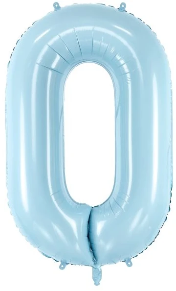 PartyDeco Folinis balionas "0" melsvas, 86 cm