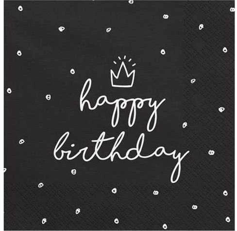 Party Deco Servetėlės "Happy birthday" juodos