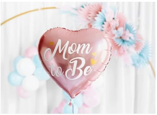 Party Deco Folinis balionas širdelė "Mom to Be" 35cm rausvas