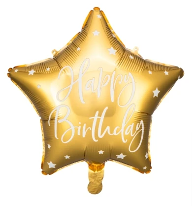 Party Deco PartyDeco Folinis balionas "Happy Birthday" 40cm auksinis