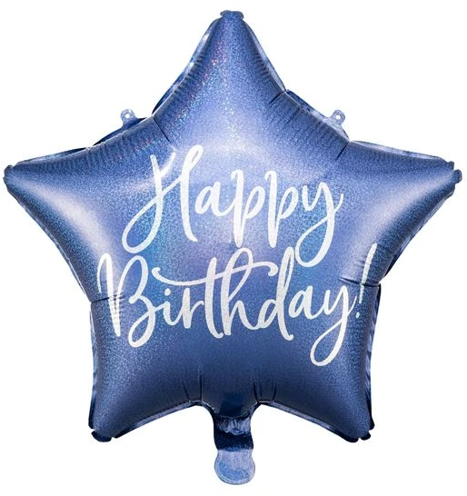 Party Deco PartyDeco Folinis balionas "Happy Birthday" 40cm mėlynas