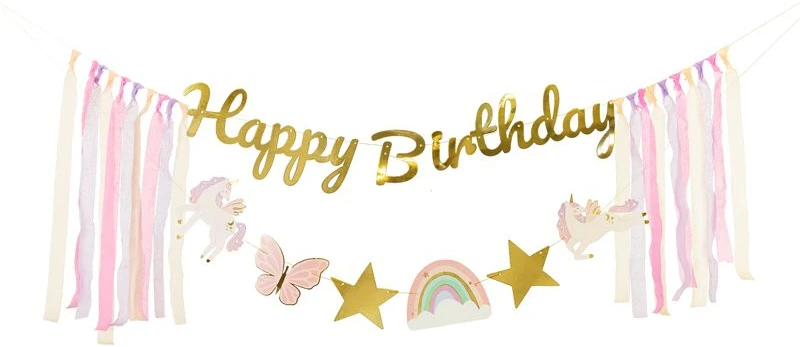 PartyDeco Girlianda Happy Birthday Vienaragiai, 230x17.5 cm