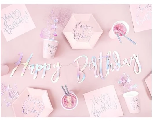 Party Deco vaivorykštė reklamjuostė su užrašu Happy Birthday - 62 cm - 1 vnt. universalus