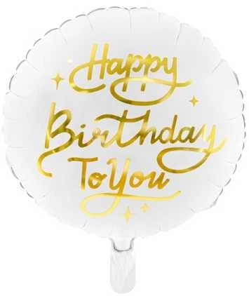 PartyDeco Folinis balionas "Happy birthday" baltas 35 cm