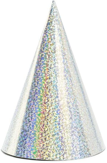 Party Deco Gimtadienio kepuraitės sidabrinės blizgios 16cm 6 vnt