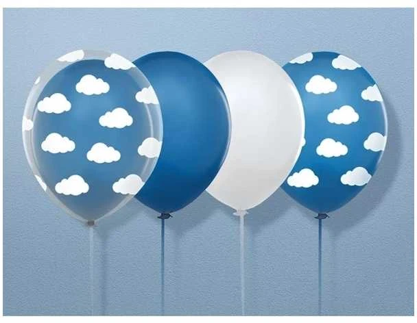 Party Deco Balionai mėlyni "Debesys" 30cm 6 vnt