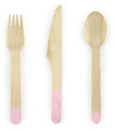 Party Deco Mediniai įrankiai komplektas rausvi 16cm po 6 vnt