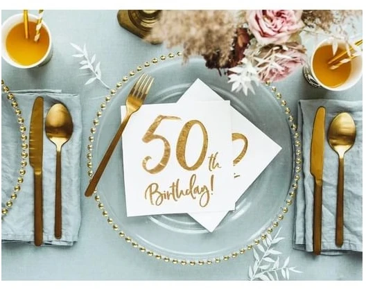 Party Deco Servetėlės 3 sluoksnių "50 gimtadienis" baltos